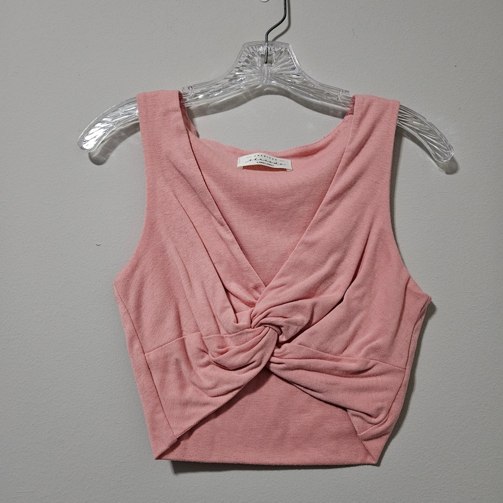American Threads Pink Twist Front‎ Knot V-Neck Sleeveless Crop Top XS/S